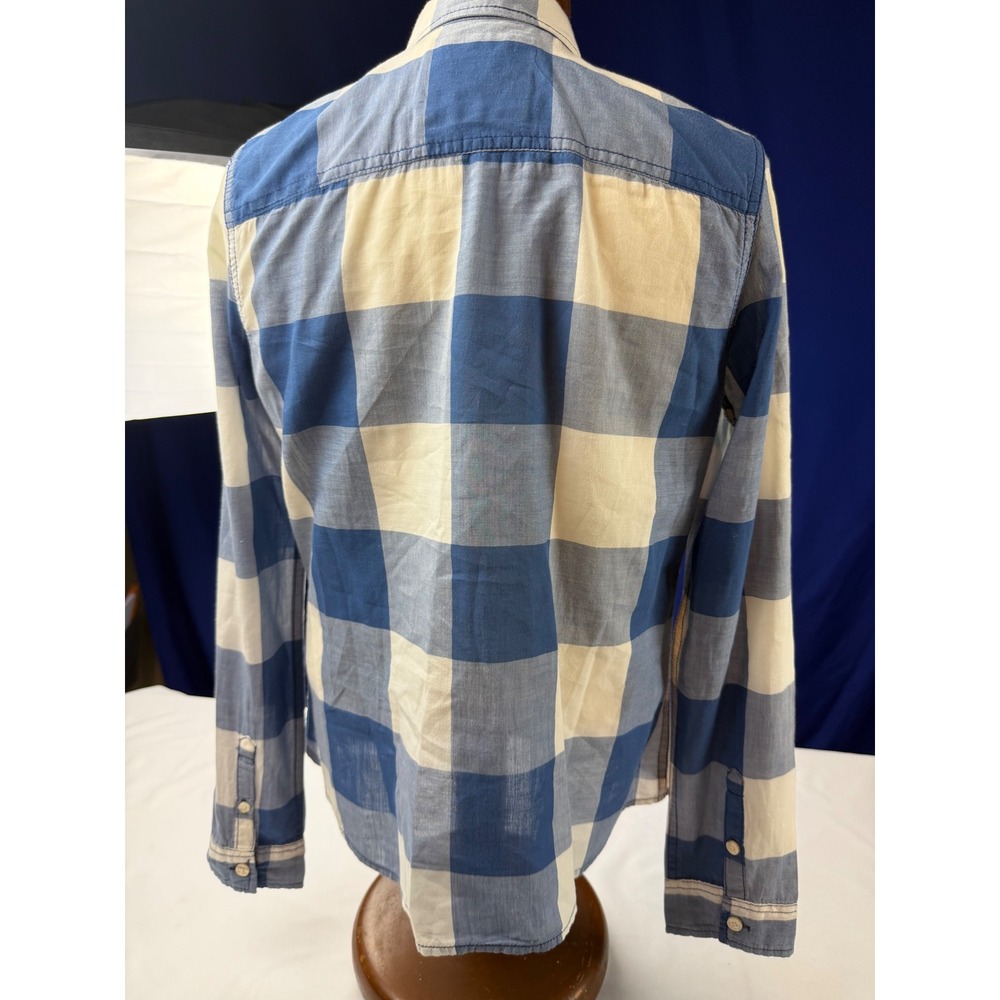 Hollister Medium Blue White Buffalo Plaid Cotton Button Down Shirt - Picture 2 of 4